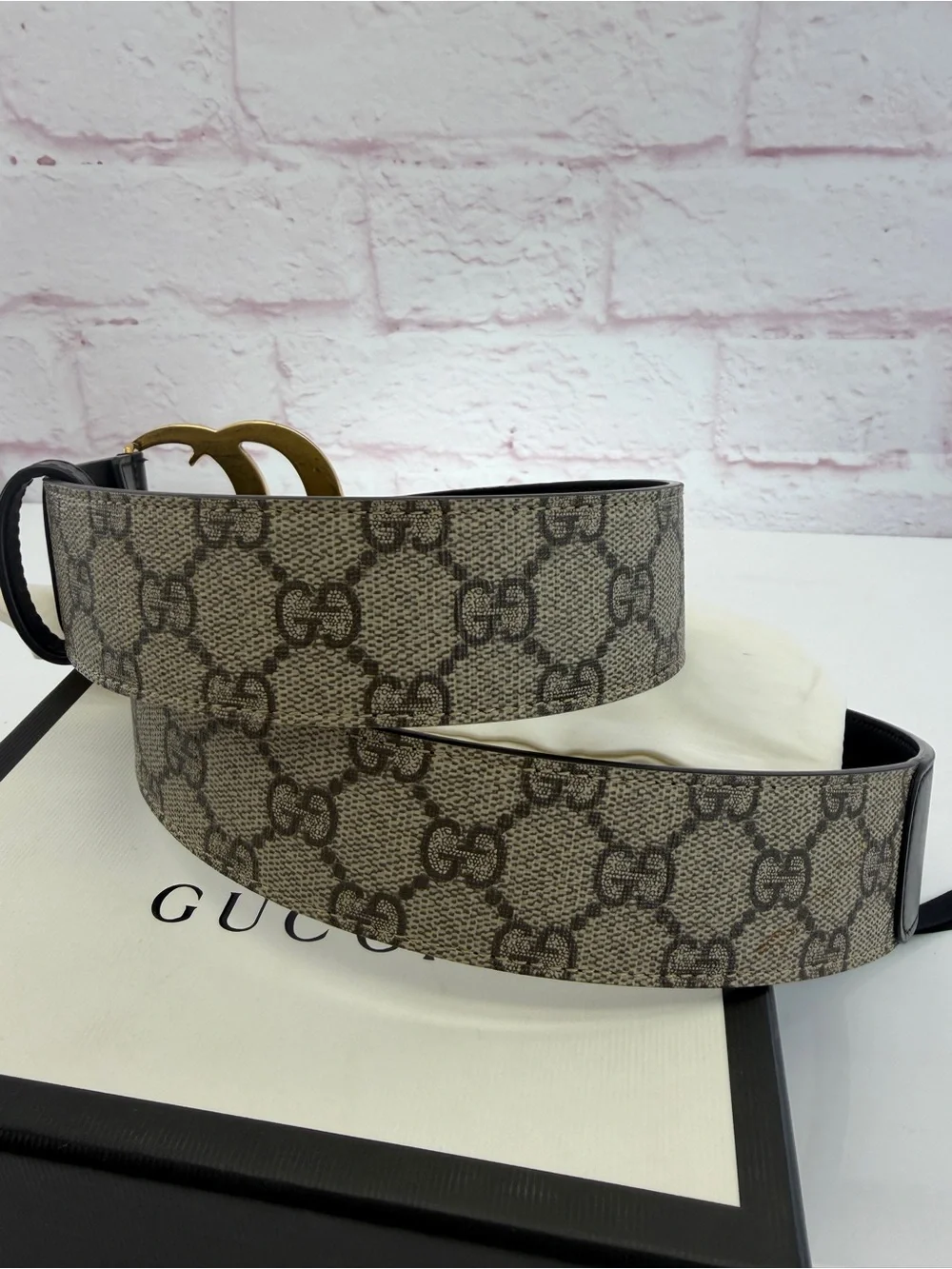Authentic Gucci Canvas Leather Marmont GG Logo Belt 400593 80/32
